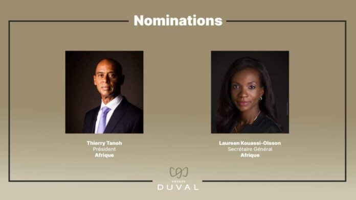 Le Groupe Duval a nommé Thierry Tanoh Président Afrique et Laureen Kouassi-Olsson Secrétaire Générale Afrique, afin de renforcer ses opérations sur le continent.